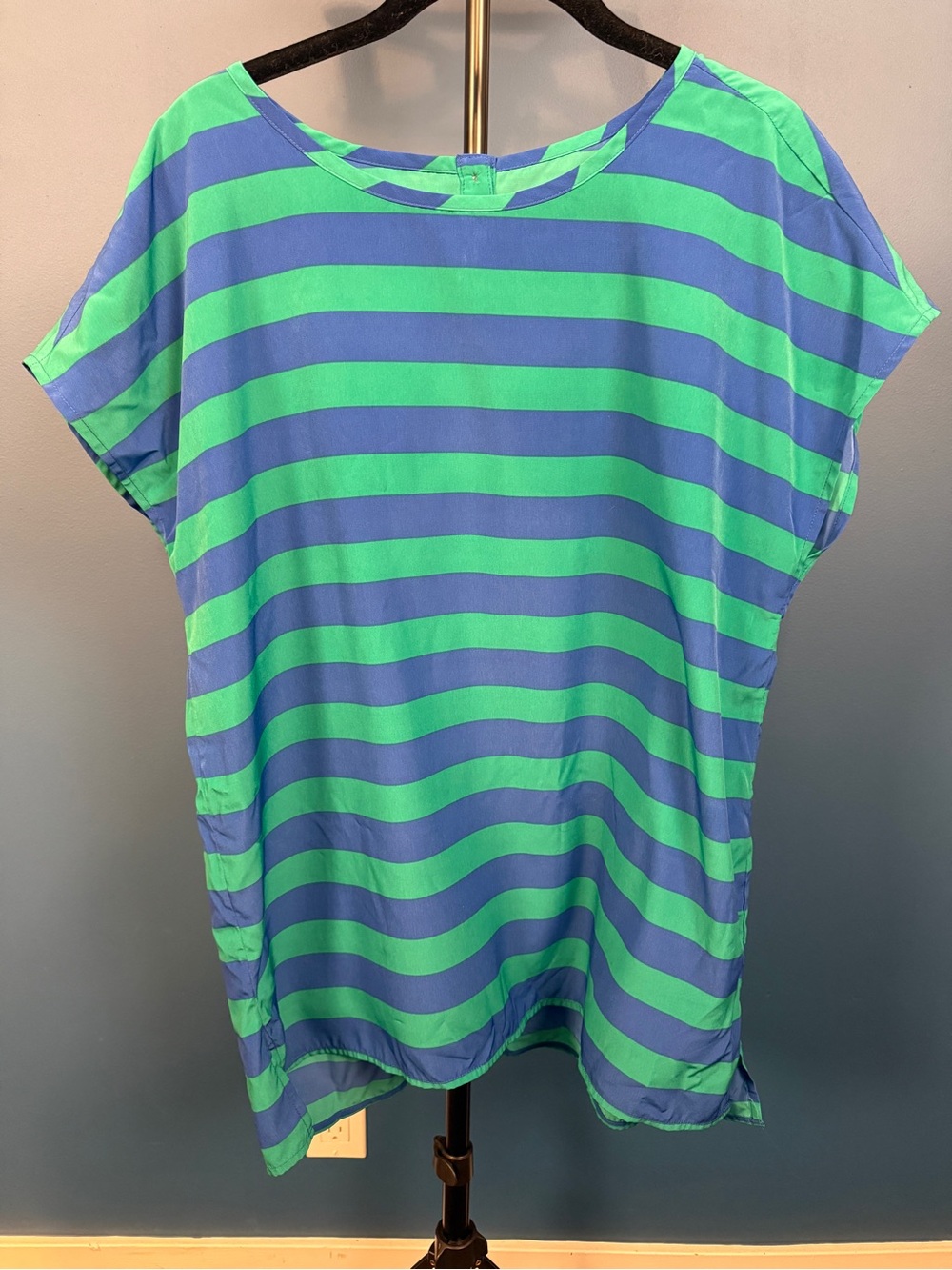 Gap Blue and Green Striped Short Sleeve Top